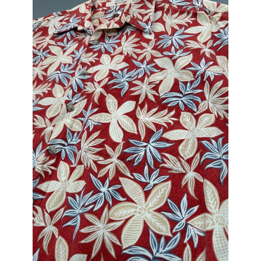 Vintage Pierre Cardin Mens XL Red Floral Leafy Print Short Sleeve Shirt Cotton - Picture 3 of 5